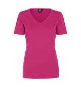 ID 0506 Interlock T-shirt | v-hals | dame nærbillede med tryk
