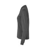 ID 0545 Langærmet poloshirt | stretch | dame nærbillede med tryk