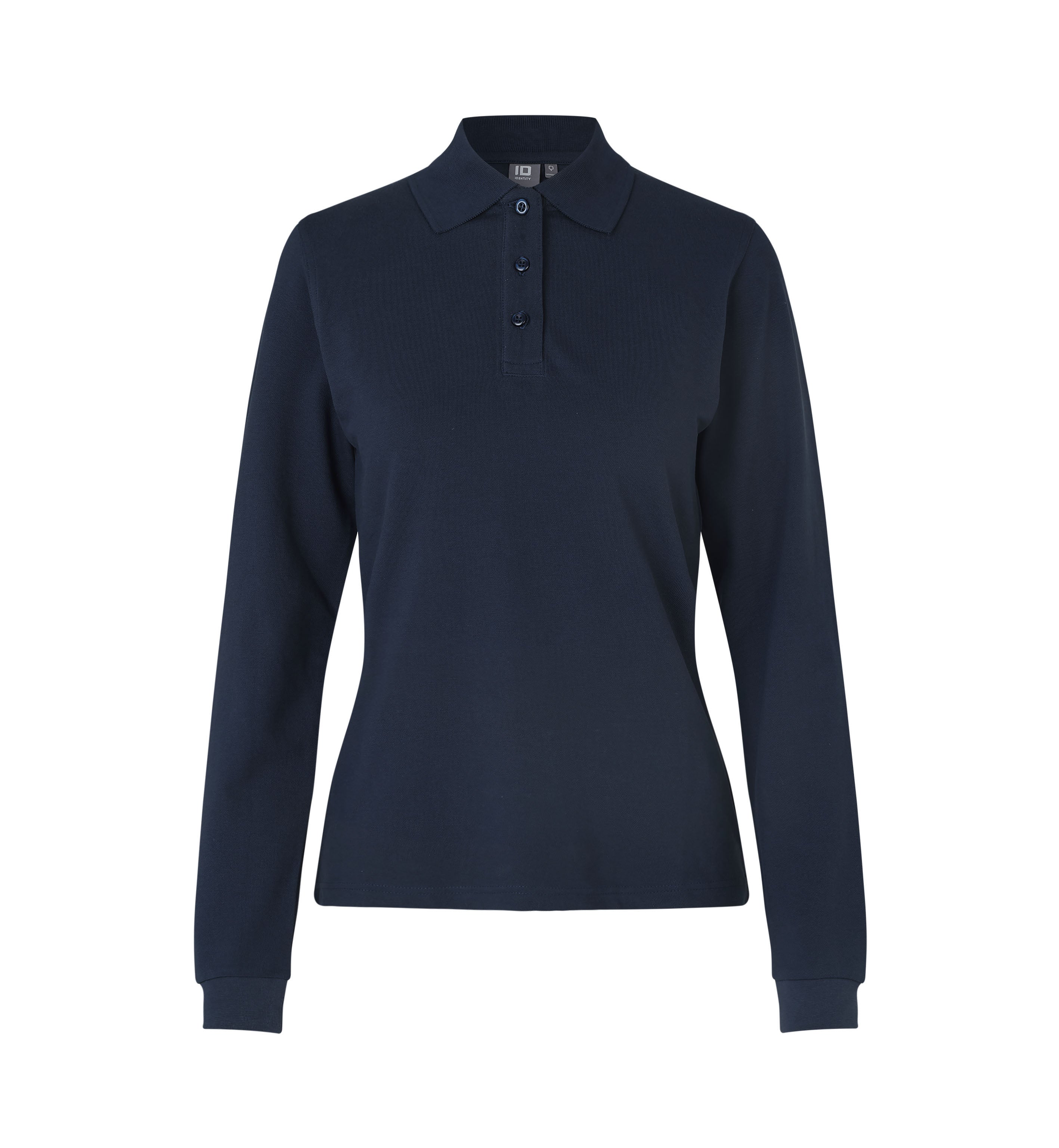 ID 0545 Langærmet poloshirt | stretch | dame nærbillede med tryk