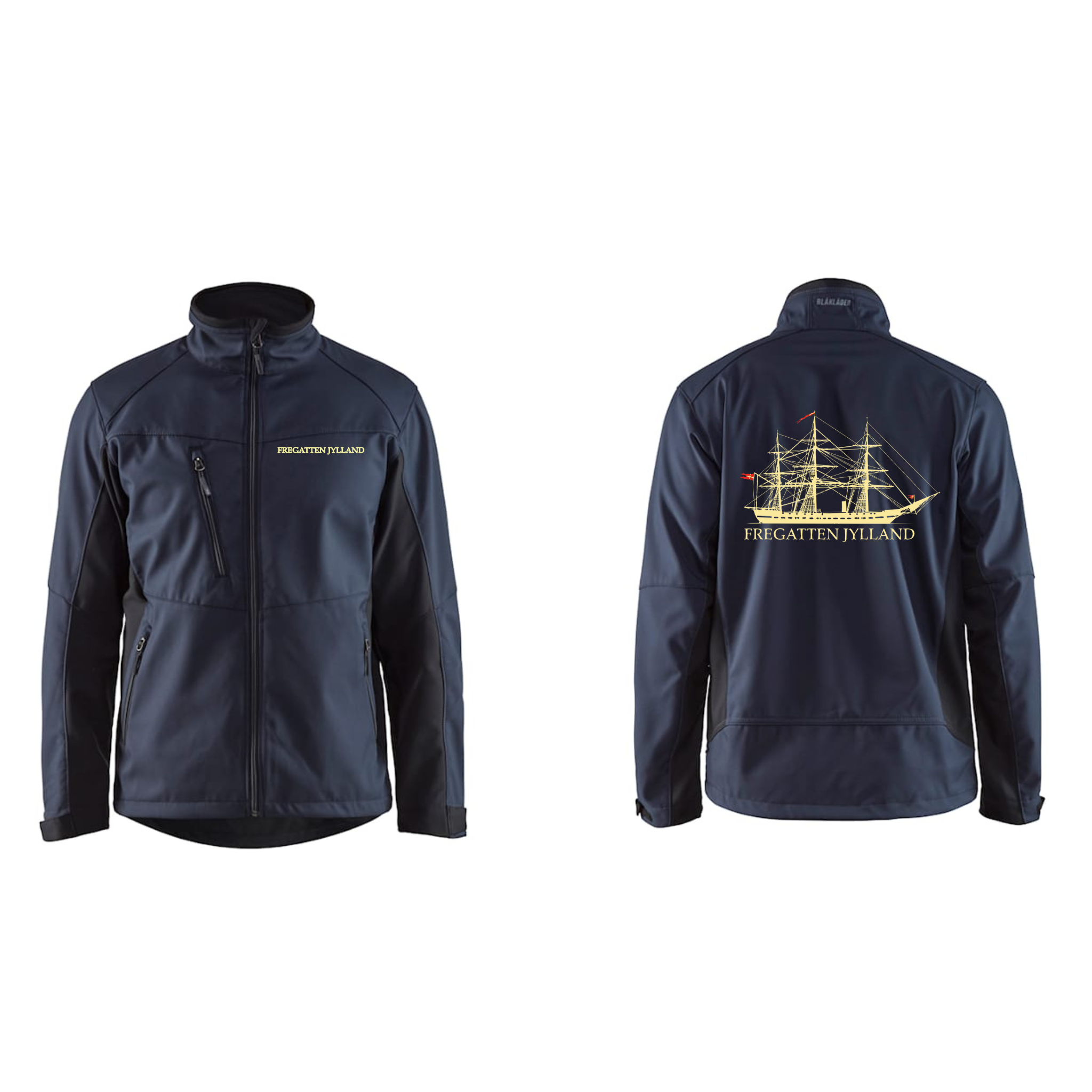 Fregatten Jyllands Blåkläder 4950 Softshell Jakke m/ bryst og ryglogo med tryk eller logo – arbejdstøj og firmatøj