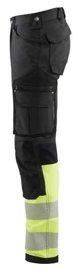 Blåkläder 1193 High vis buks 4-vejs stretch nærbillede med tryk