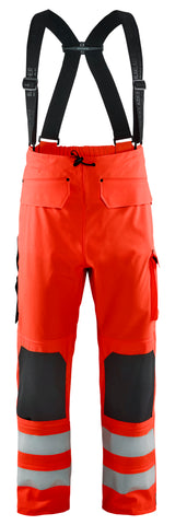 Blåkläder 1302 High Vis Regnbuks Level 2 detalje med firmalogo