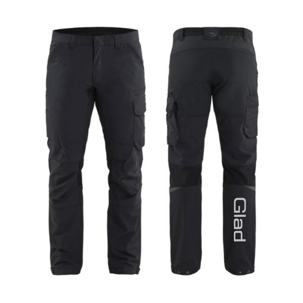PEER GLADS Blåkläder 1422 Service Buks 4-vejs stretch, Sort/Mørk Grå m. ben logo – Arbejdsbukser med logo fra Tojtryk.dk
