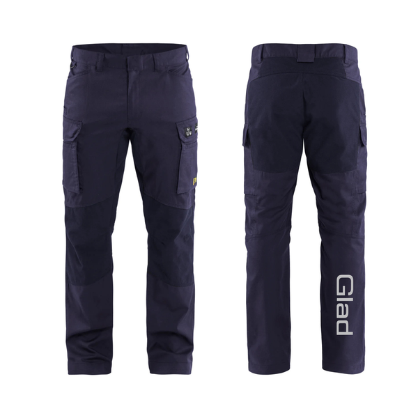 PEER GLADS Blåkläder 1486 Flammehæmmende Buks Inherent med stretch, Marineblå m. ben logo – Arbejdsbukser med logo fra Tojtryk.dk