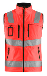 Blåkläder 3049 High Vis Softshell Vest detalje med firmalogo