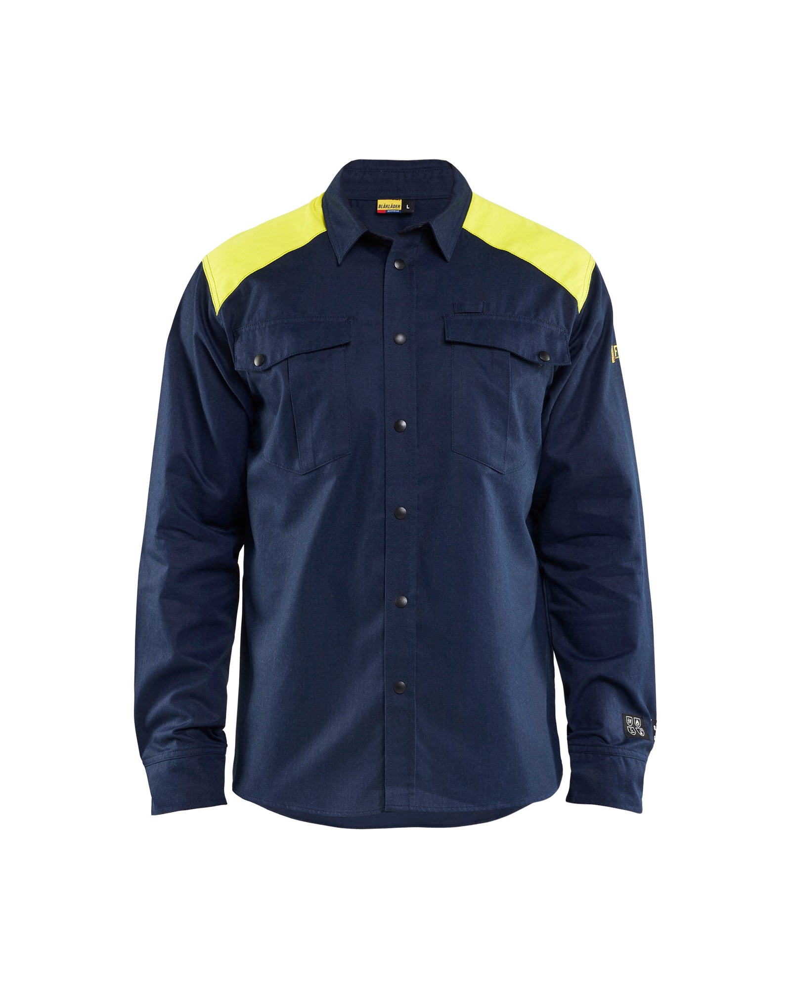 Blåkläder 3238 Flammehæmmende Skjorte Inherent, Marineblå/High Vis Gul