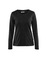 Blåkläder 3301 Dame T-shirt lang ærme nærbillede med tryk