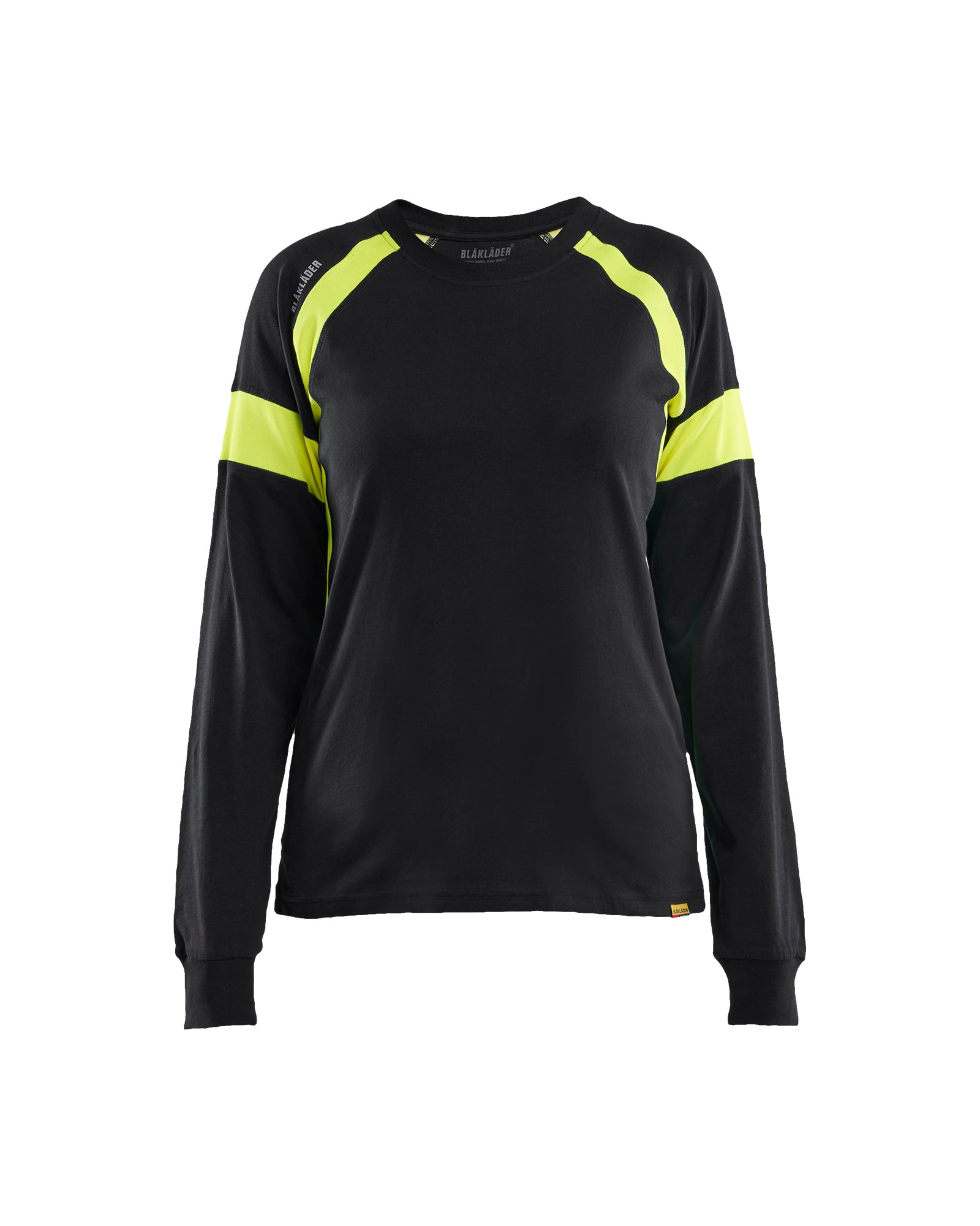 Blåkläder 3521 Dame T-Shirt Lang Ærme, Sort/High Vis Gul
