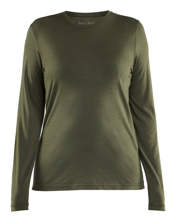 Blåkläder 3539 Dame T-shirt Merinould lang ærme med tryk eller logo – arbejdstøj og firmatøj
