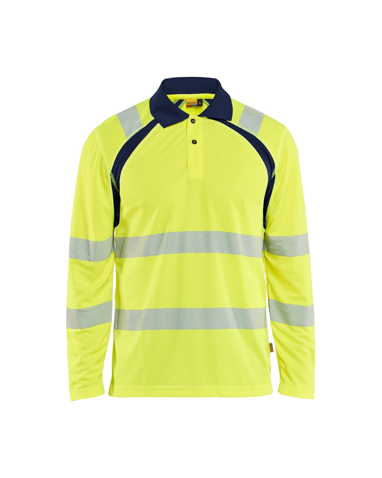 Blåkläder 3598 High Vis UV Polo Lang Ærme, High Vis Gul/Marineblå