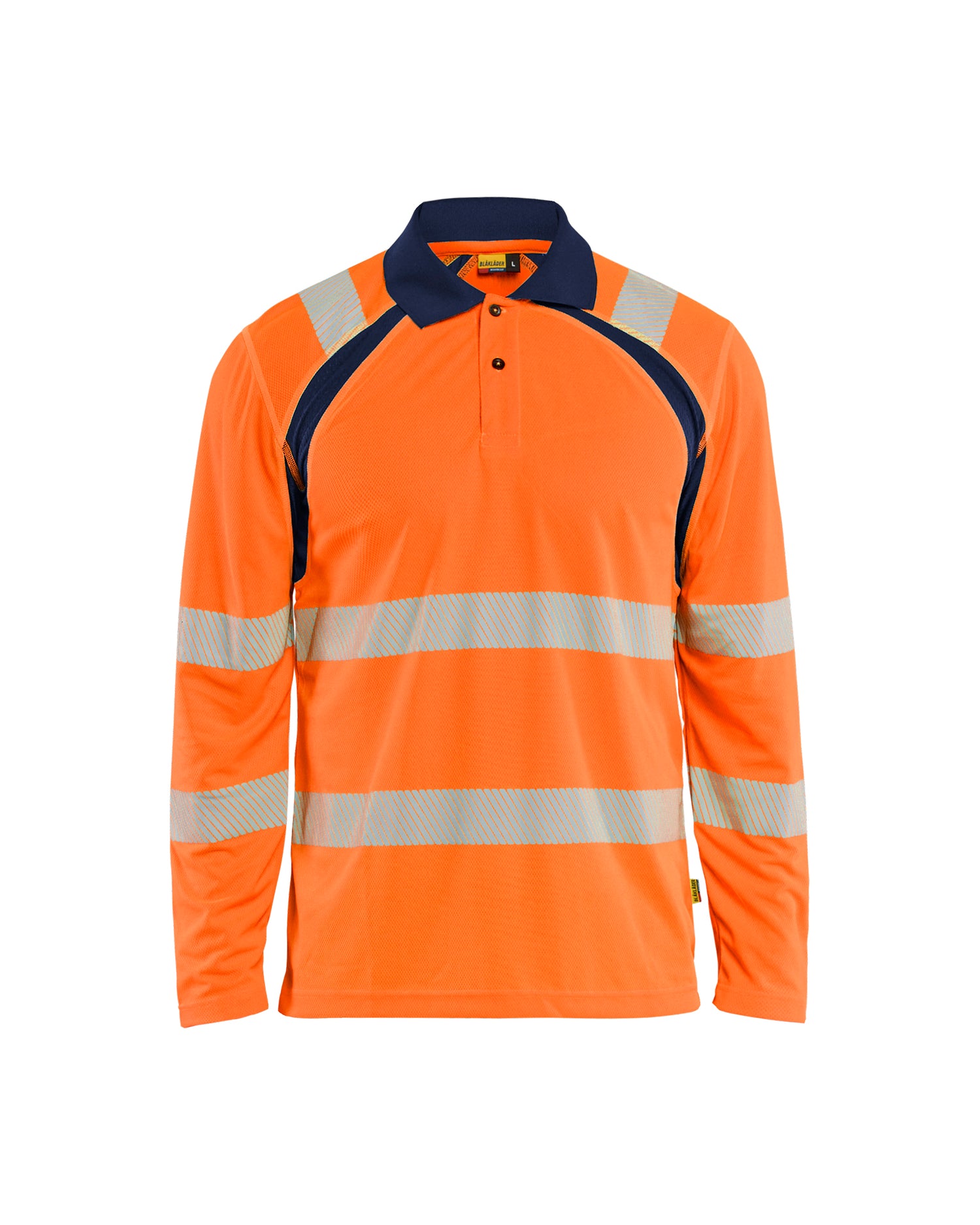 Blåkläder 3598 High Vis UV Polo Lang Ærme, High Vis Orange/Marineblå
