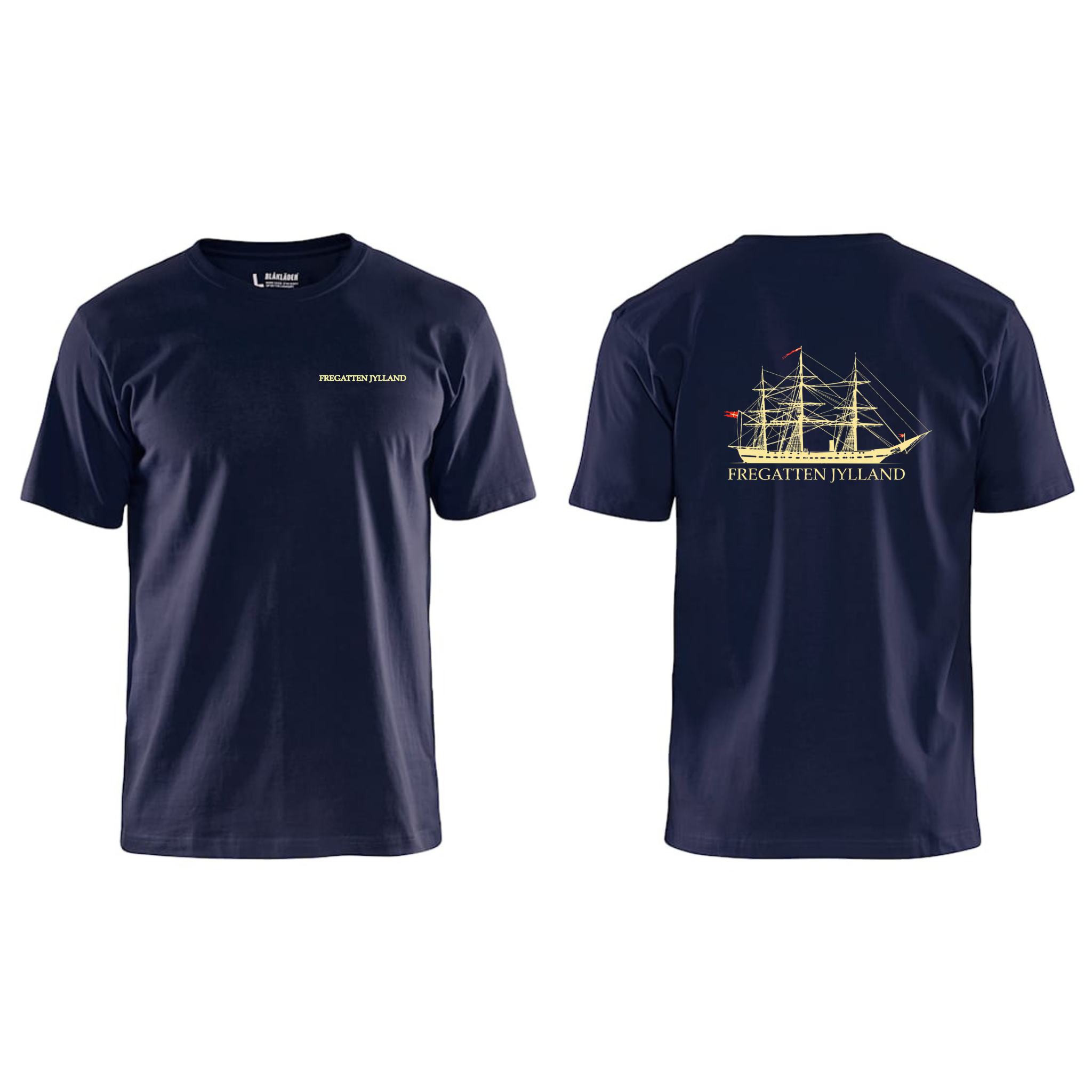 Fregatten Jyllands Blåkläder 3300 T-shirt m/bryst og ryglogo produktbillede med logo