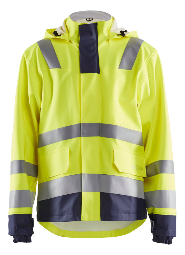 Blåkläder 4313 High Vis Flammehæmmende Regnjakke Level 2 med tryk eller logo – arbejdstøj og firmatøj