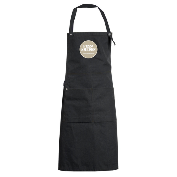 Pizzasmedens NYBO Workwear 610081 Kuskeforklæde, sort, m/tryk – Forklæde med logo fra Tojtryk.dk