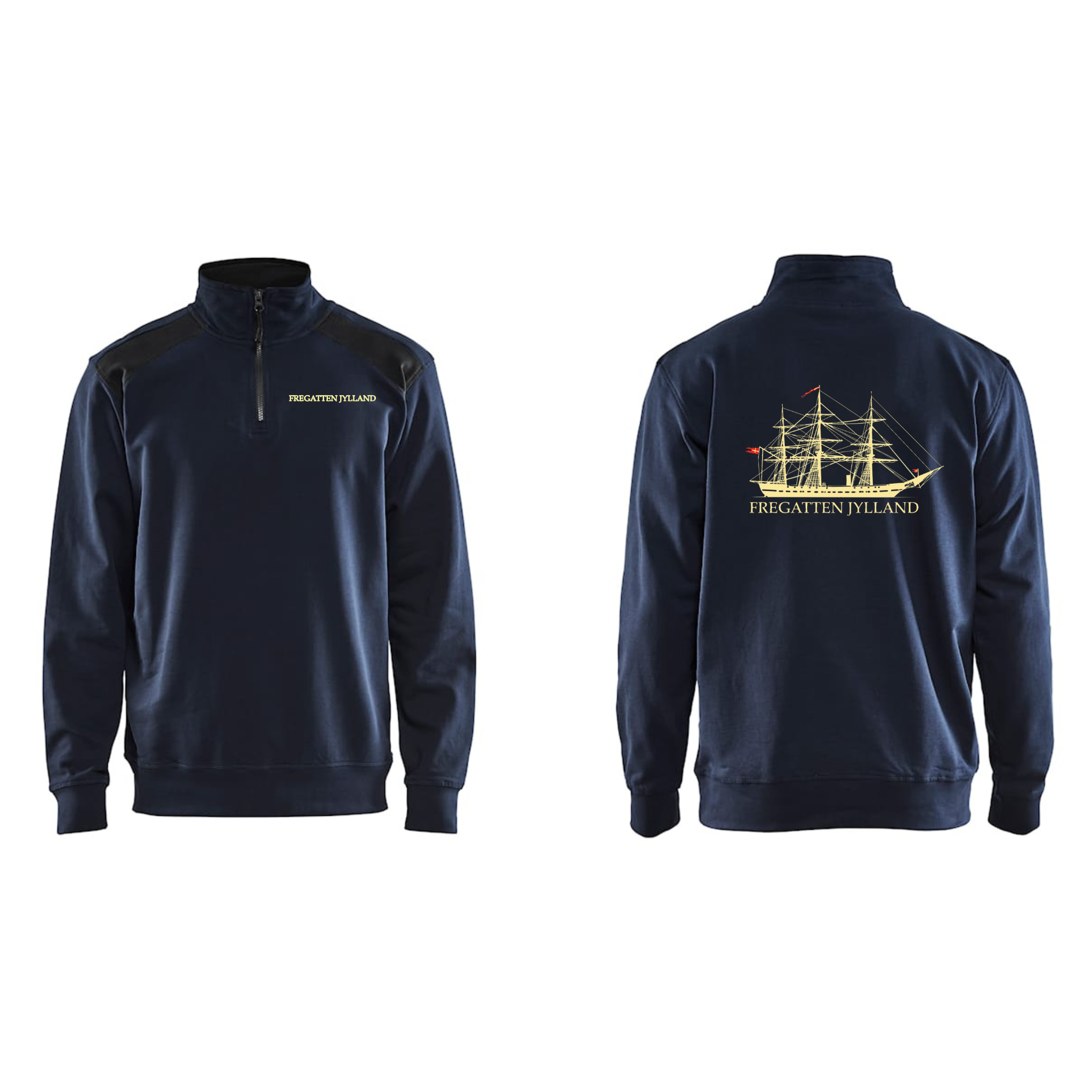 Fregatten Jyllands Blåkläder 3353 Sweatshirt half zip m/bryst og ryglogo med tryk eller logo – arbejdstøj og firmatøj