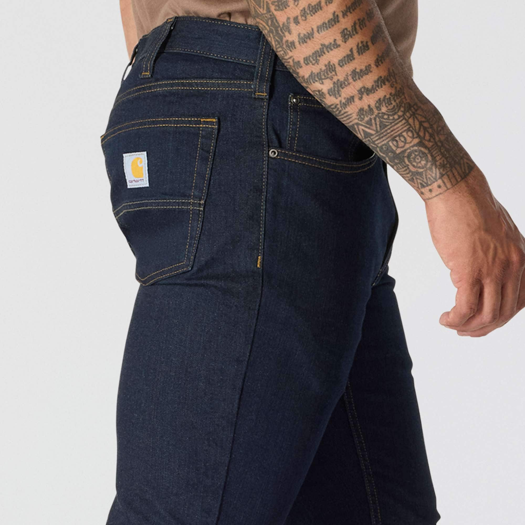Carhartt 102807 Rugged Flex Straight Tapered Jeans nærbillede med logo