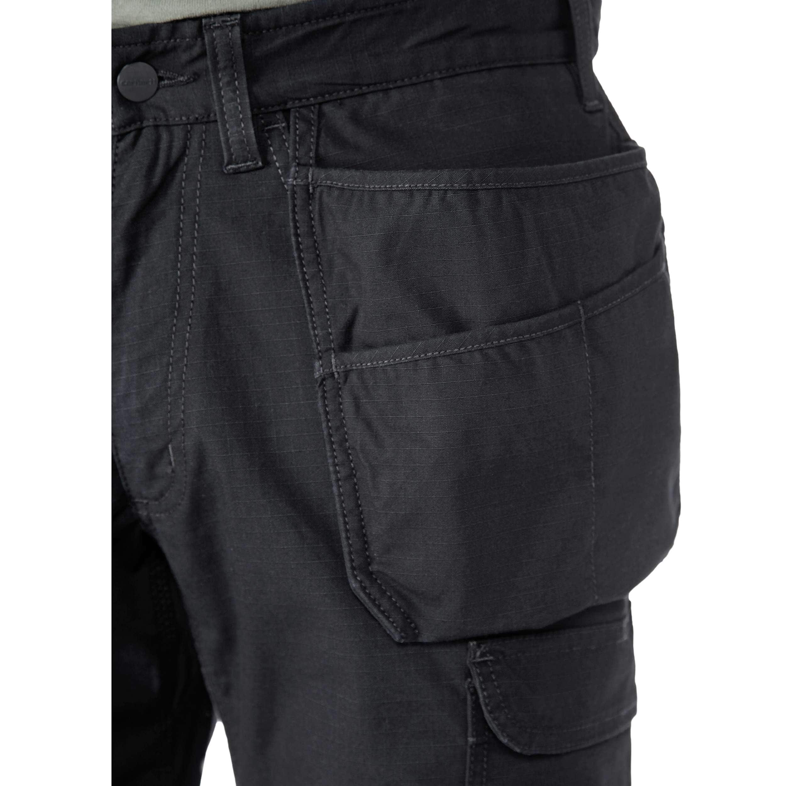Carhartt 105070 Relaxed Straight Steel Rugged Flex™ Ripstop Double-Front Cargo Buks nærbillede med logo
