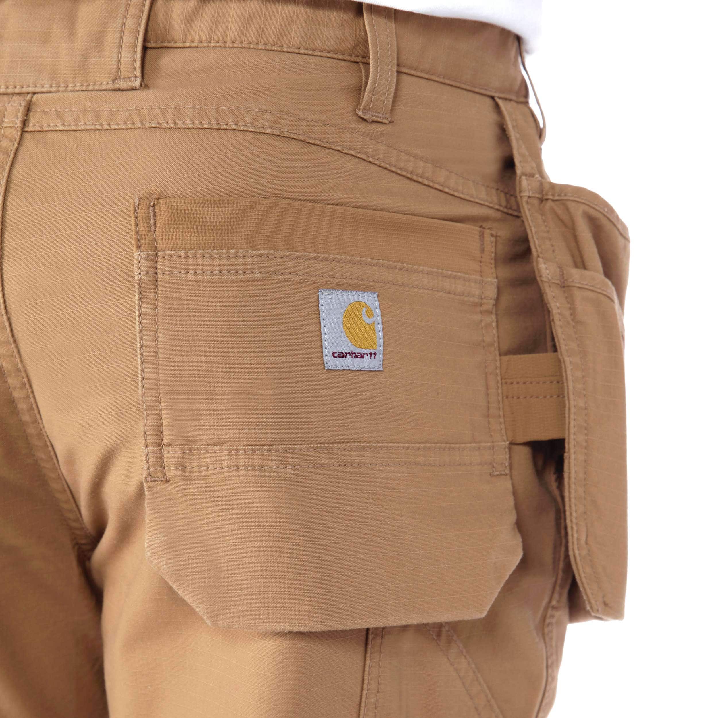 Carhartt 105070 Relaxed Straight Steel Rugged Flex™ Ripstop Double-Front Cargo Buks detalje med logo