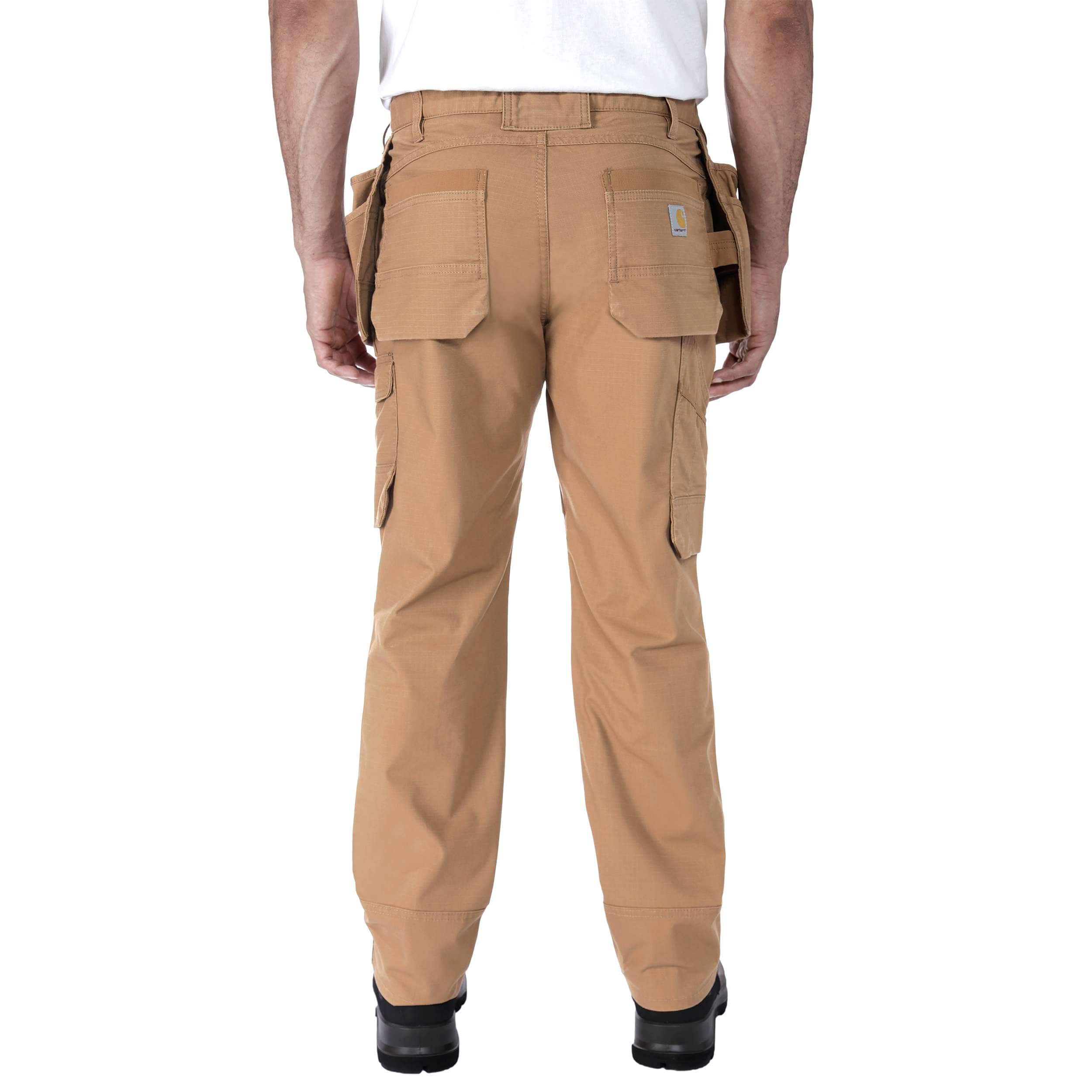 Carhartt 105070 Relaxed Straight Steel Rugged Flex™ Ripstop Double-Front Cargo Buks detalje med firmalogo
