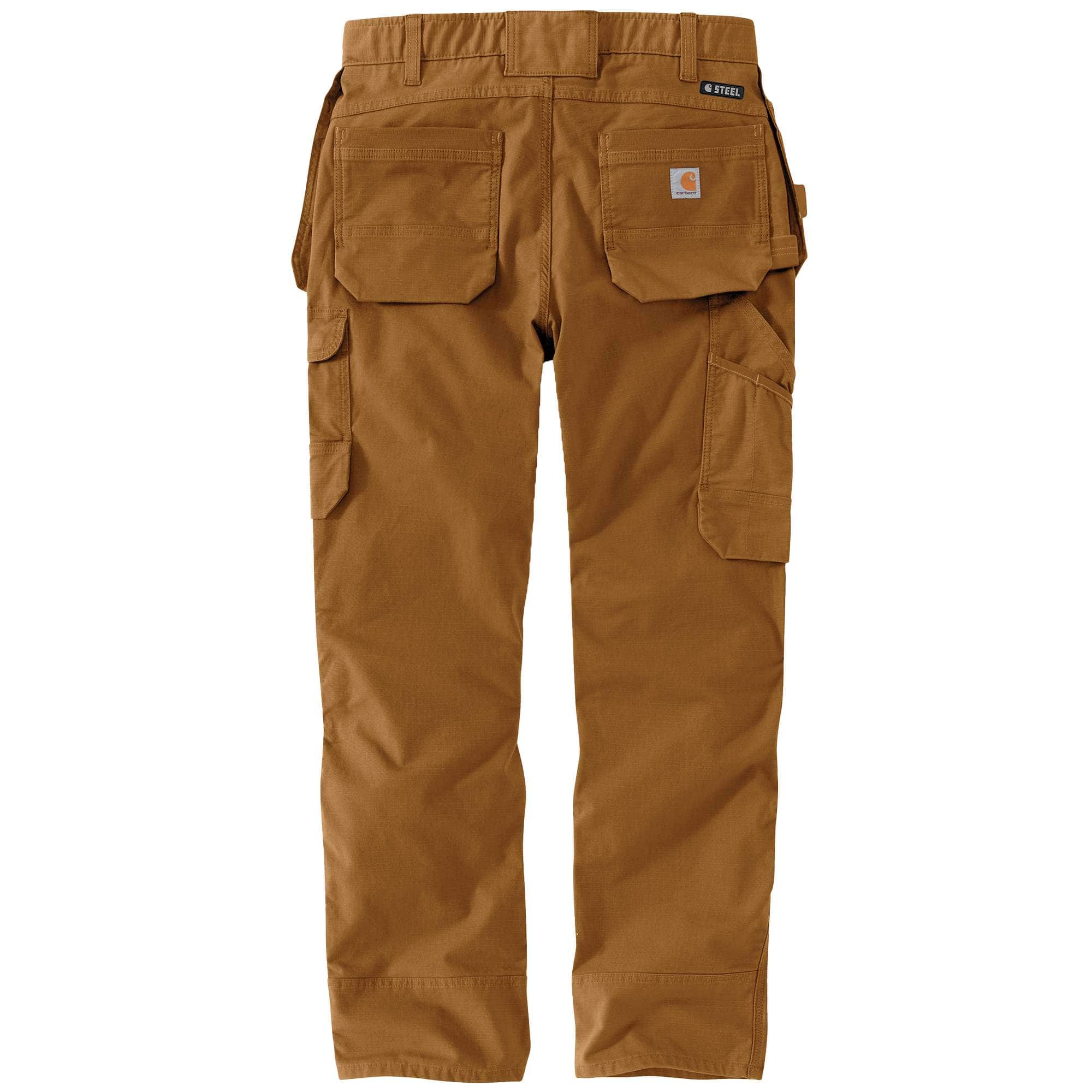 Carhartt 105070 Relaxed Straight Steel Rugged Flex™ Ripstop Double-Front Cargo Buks nærbillede med tryk