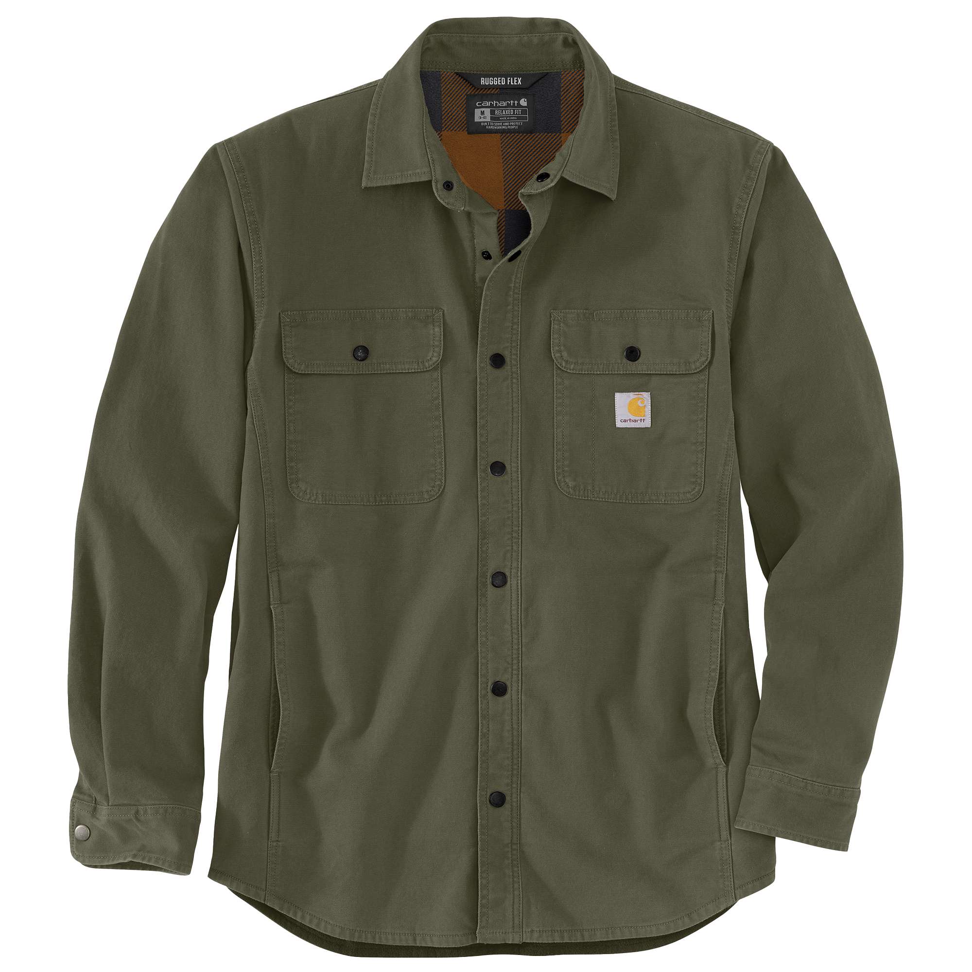 Carhartt 105419 Canvas Fleece-Lined Skjorte Jakke nærbillede med logo