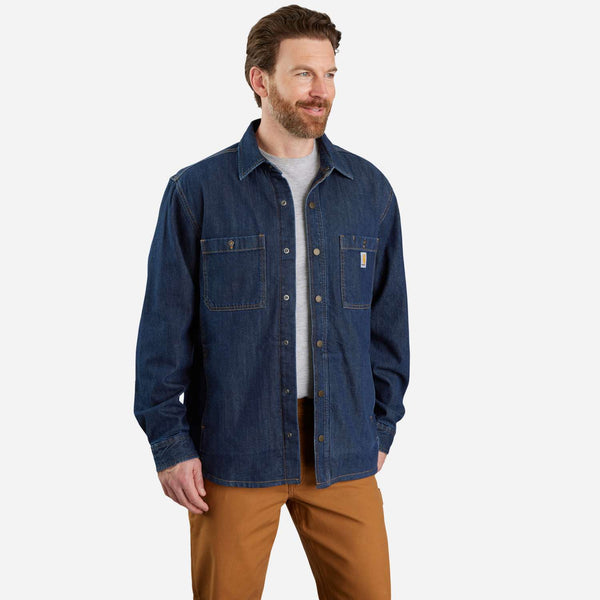 Carhartt 105605 Denim Fleece Lined Snap Front Shirt med tryk eller logo – arbejdstøj og firmatøj