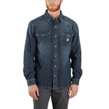 Carhartt 106429 Denim L/S Snap Front Skjorte med tryk eller logo – arbejdstøj og firmatøj