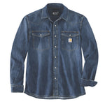 Carhartt 106429 Denim L/S Snap Front Skjorte produktfoto med tryk