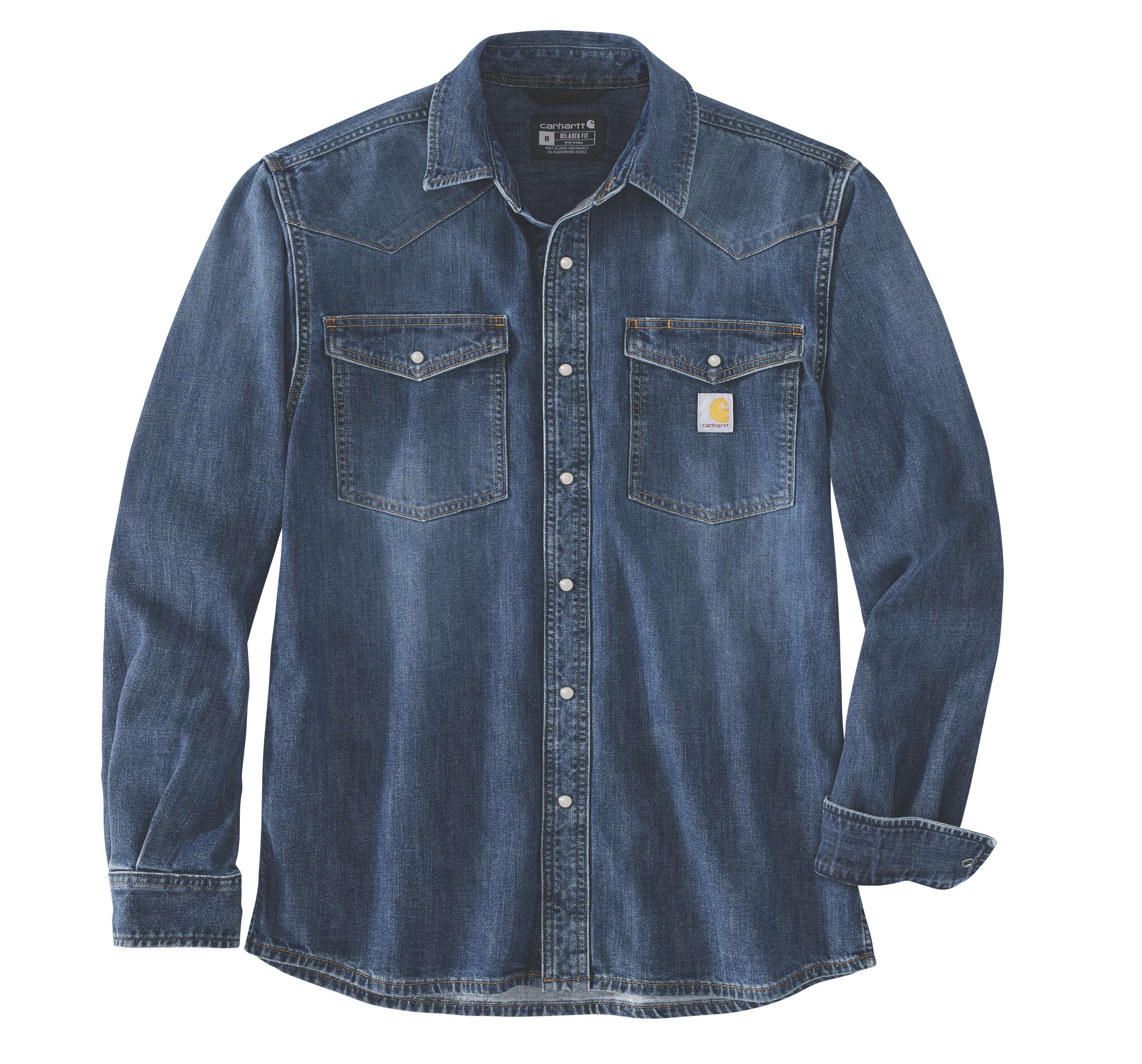 Carhartt 106429 Denim L/S Snap Front Skjorte produktfoto med tryk