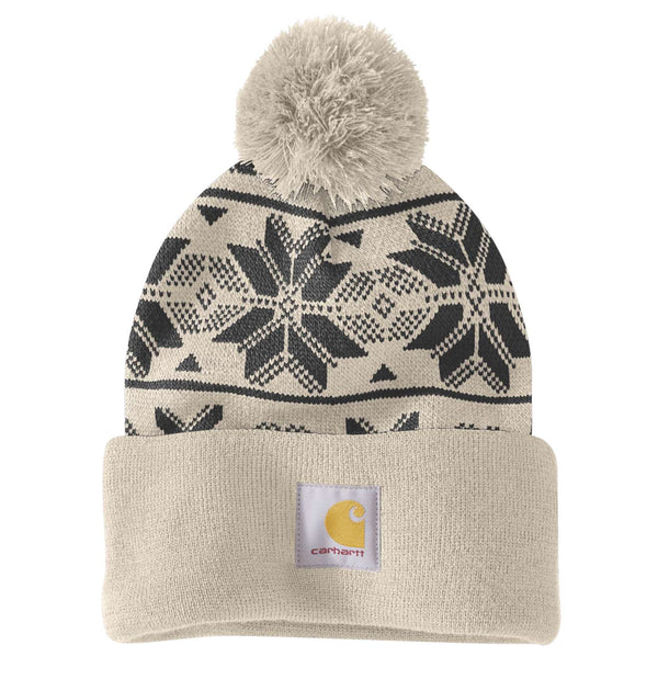 Carhartt 106647 (Women) Knit Pom Jacquard Beanie Dame med tryk eller logo – arbejdstøj og firmatøj