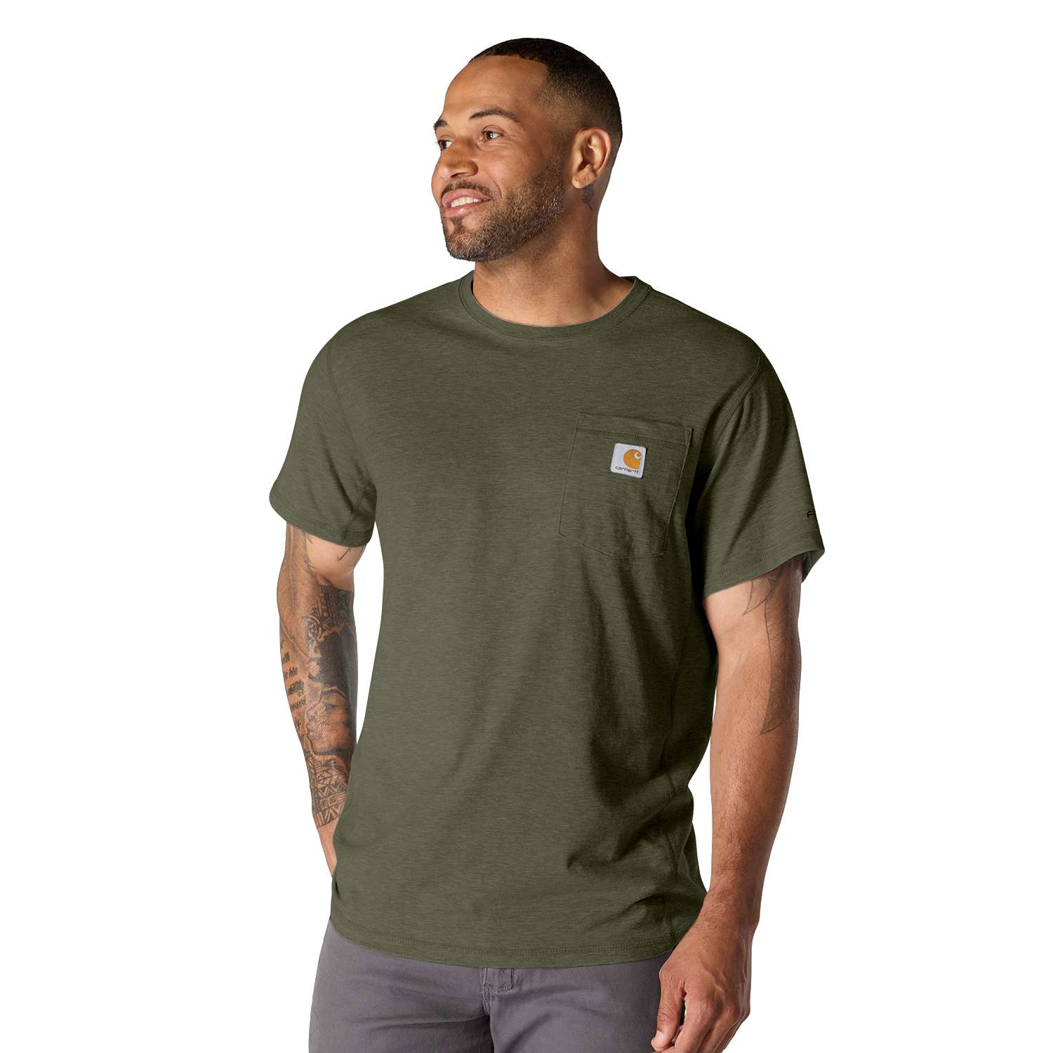Carhartt 106652 Force™ Relaxed T-Shirt detalje med firmalogo