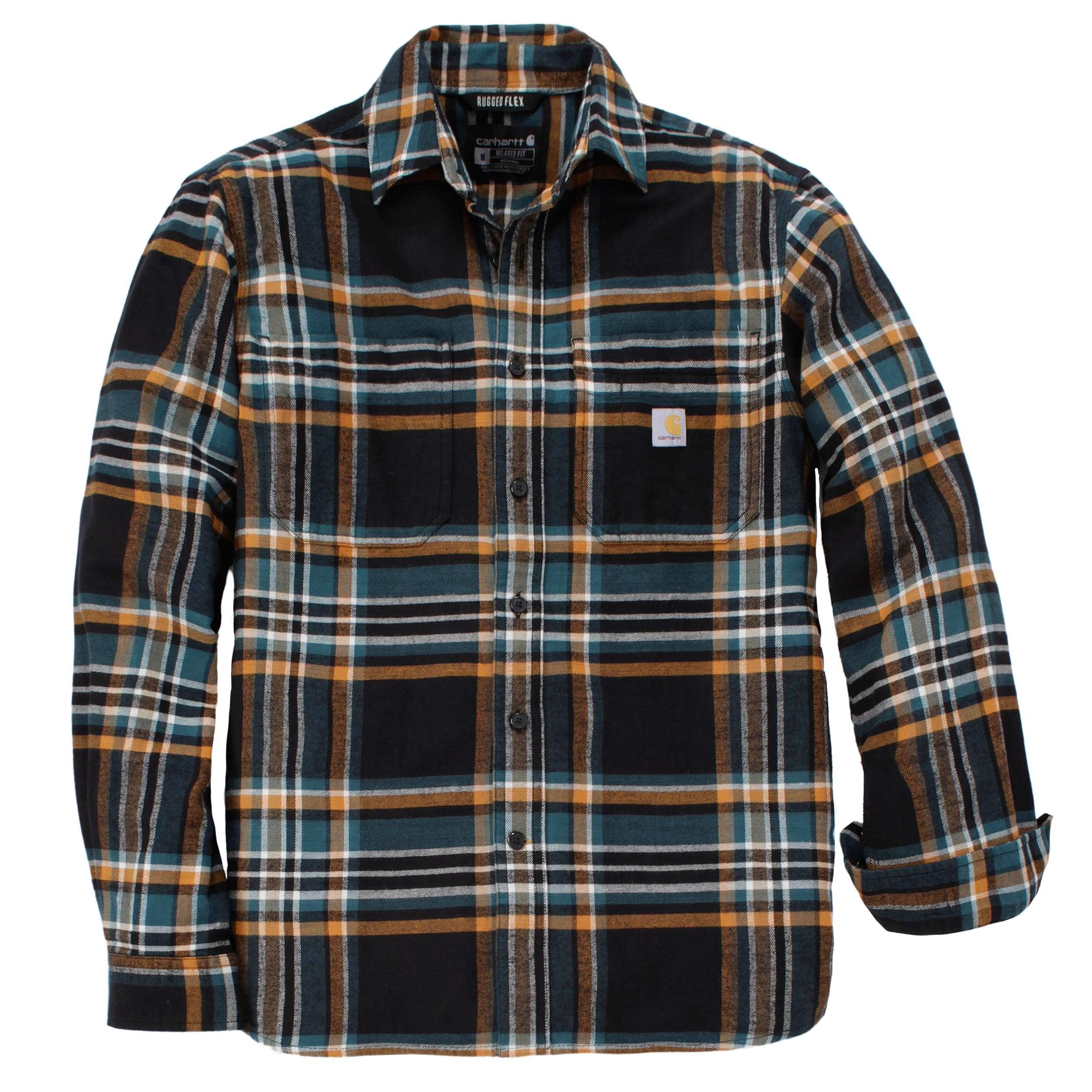 Carhartt 107010 Flannel Long-Sleeve Plaid Shirt materiale med logo