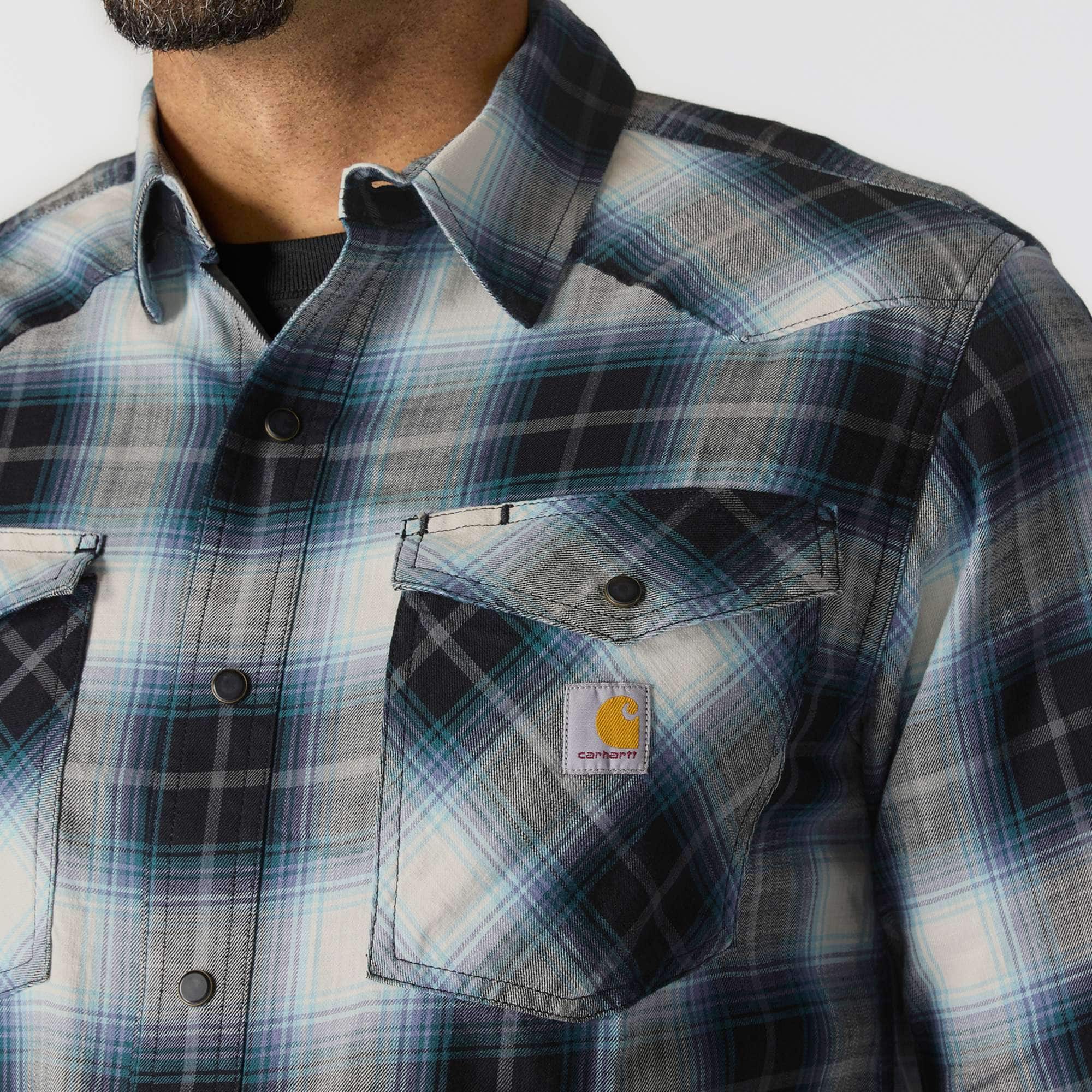 Carhartt 107016 Snap-Front Plaid Skjorte produktbillede til broderi
