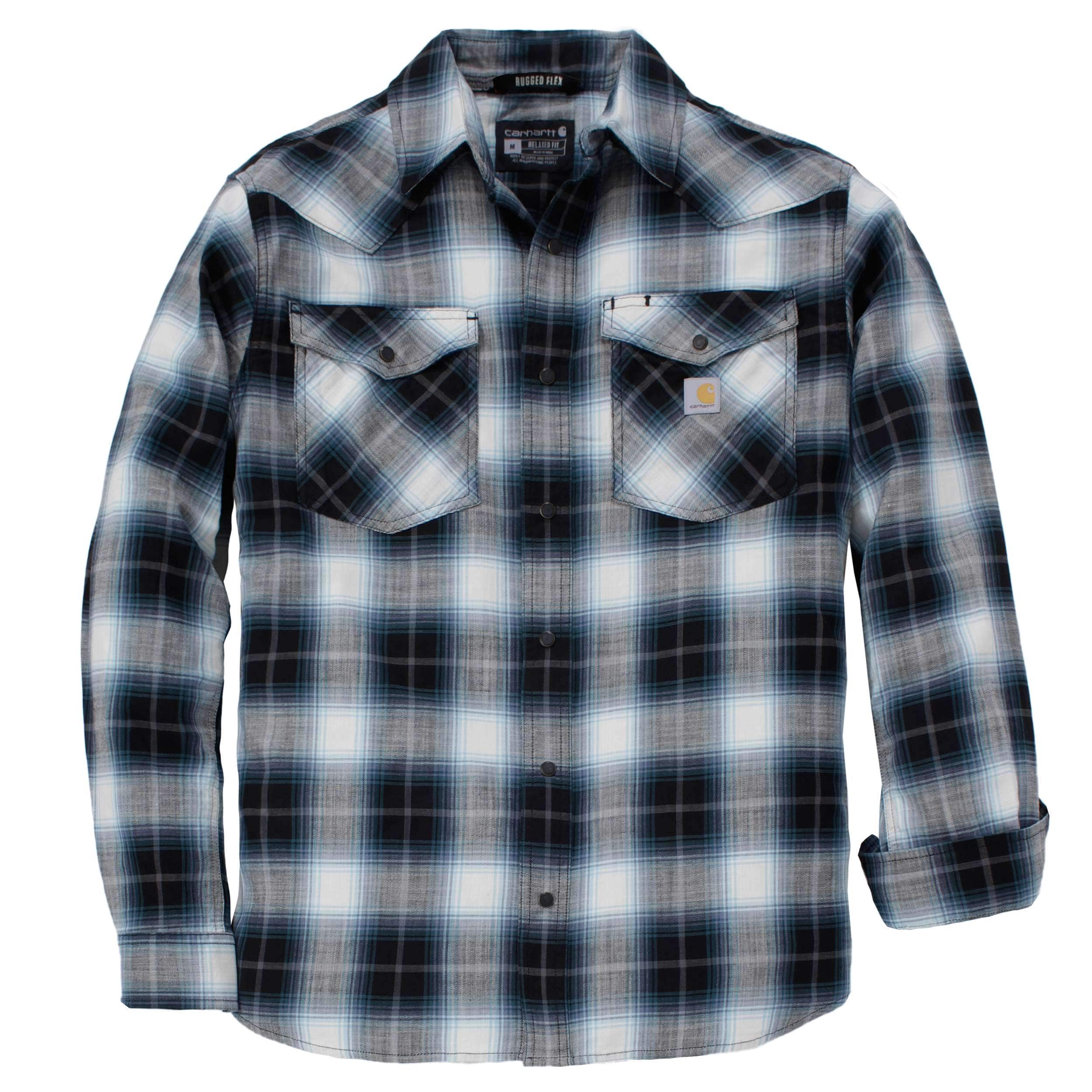 Carhartt 107016 Snap-Front Plaid Skjorte materiale med logo