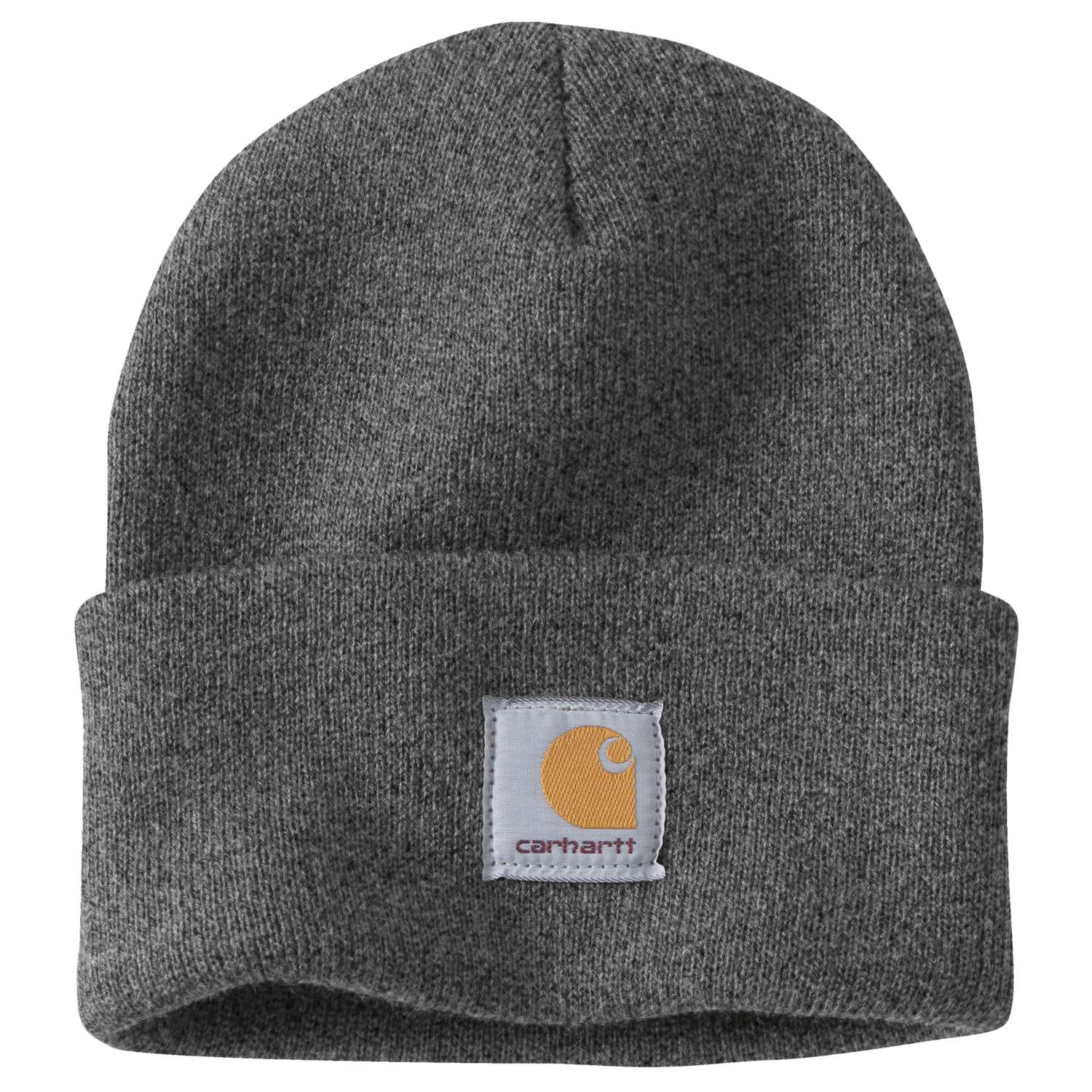 Carhartt A18 Knit Cuffed Beanie nærbillede med logo