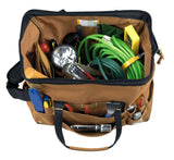 Carhartt B0000518 16-Inch 30 Pocket Tool Bag detalje med firmalogo