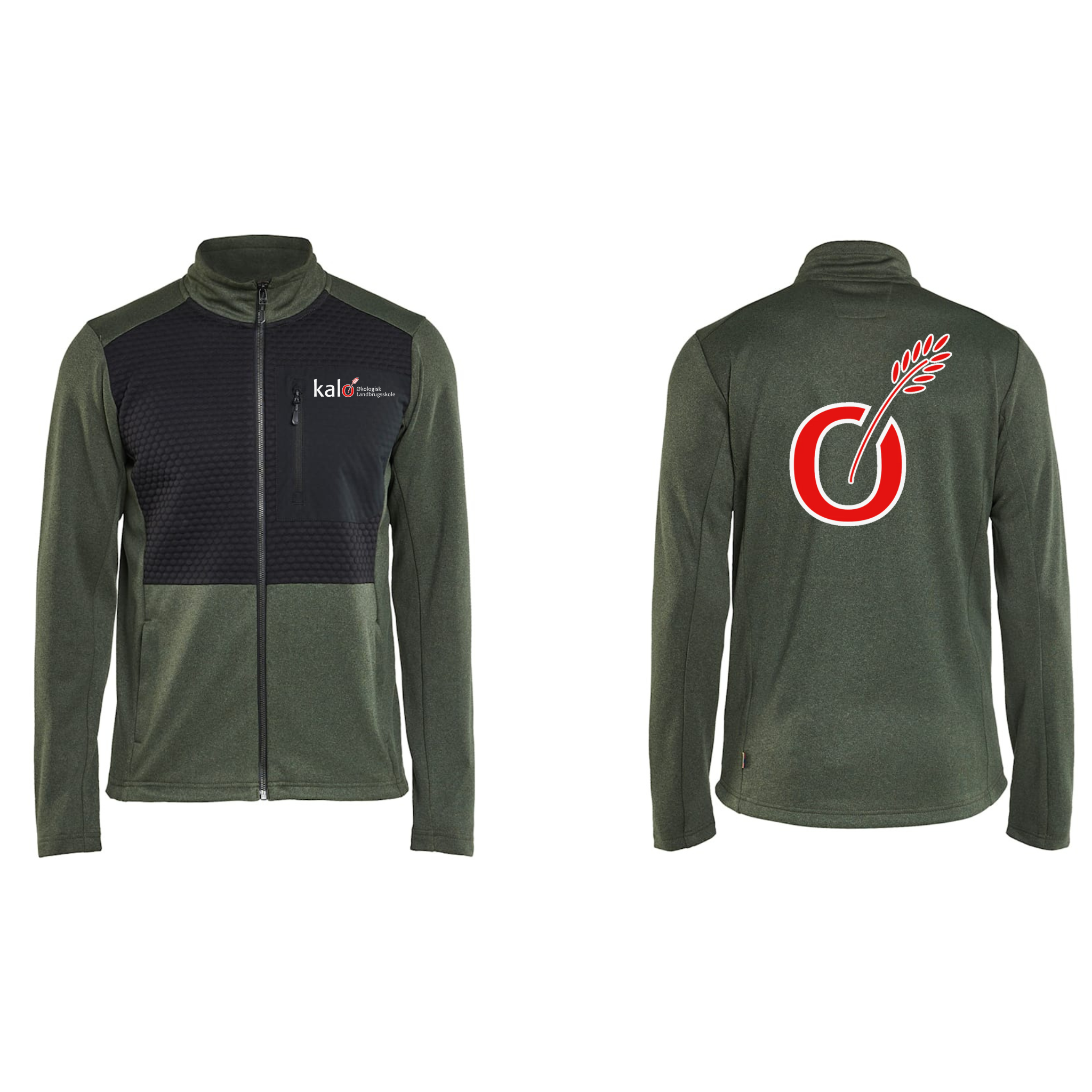 Kalø Landbrugsskoles Blåkläder 3548 Sweatshirt Full Zip, Efterårsgrøn/sort m/front og ryglogo med tryk eller logo – arbejdstø