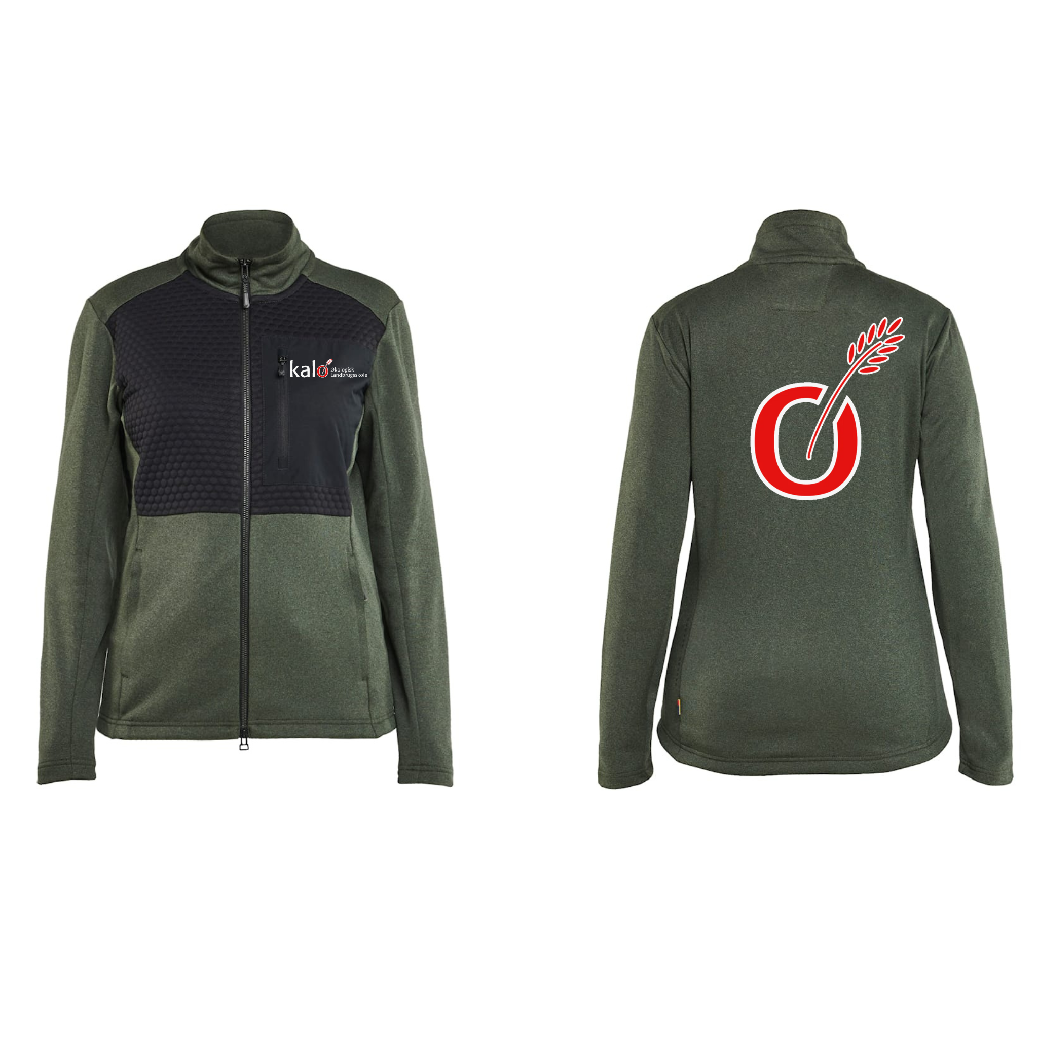 Kalø Landbrugsskoles Blåkläder 3549 Dame Sweatshirt Full Zip, Efterårsgrøn/Sort m/front og ryglogo med tryk eller logo – arbe