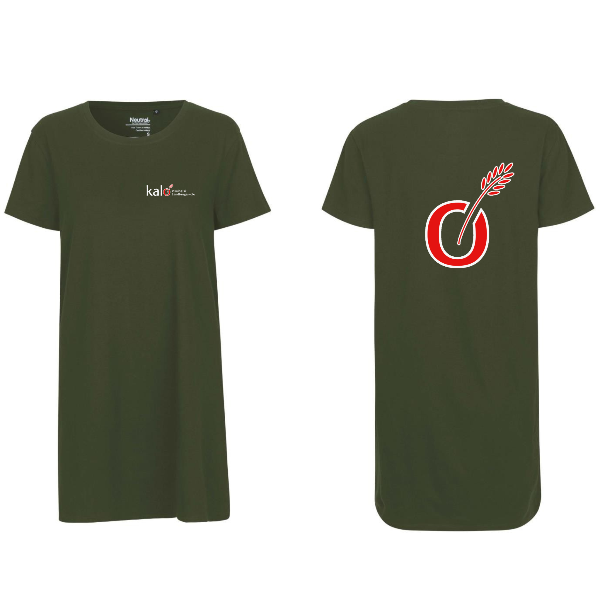 Kalø Landbrugsskoles Neutral O81020 LADIES LONG LENGTH T-SHIRT, flaskegrøn m/bryst og ryglogo med tryk eller logo – arbejdstø