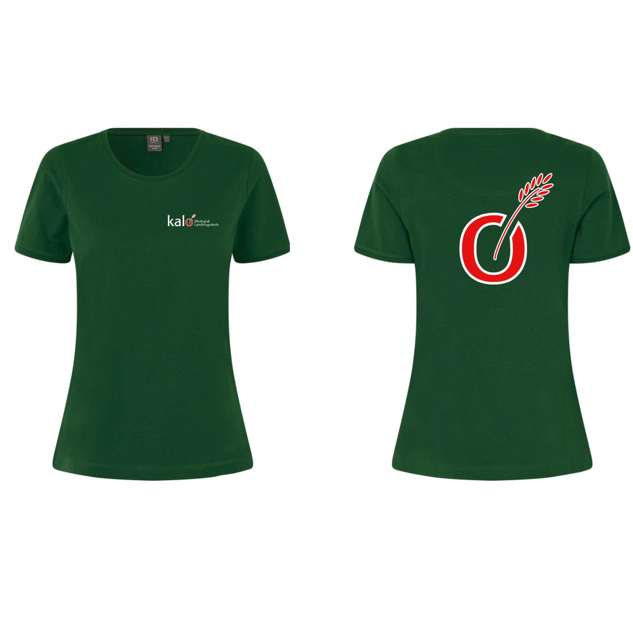 Kalø Landbrugsskole ID 0371 PRO Wear CARE T-shirt | dame, Flaskegrøn m/bryst og ryglogo med tryk eller logo – arbejdstøj og f
