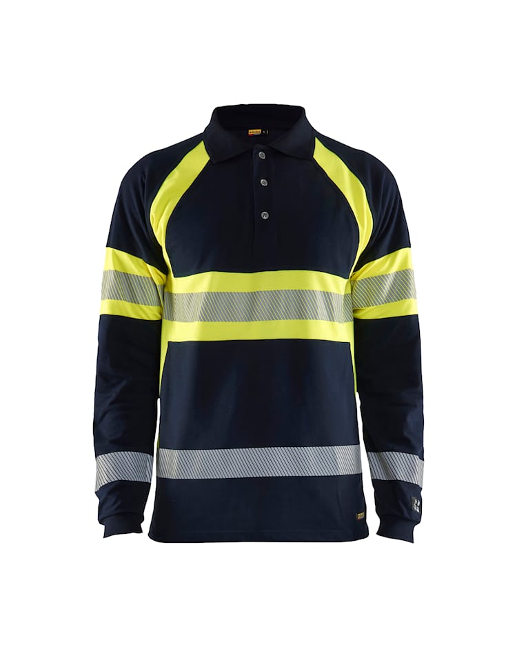 Blåkläder 3438 Multinorm Polo Lang ærme Inherent, Marineblå/High Vis Gul